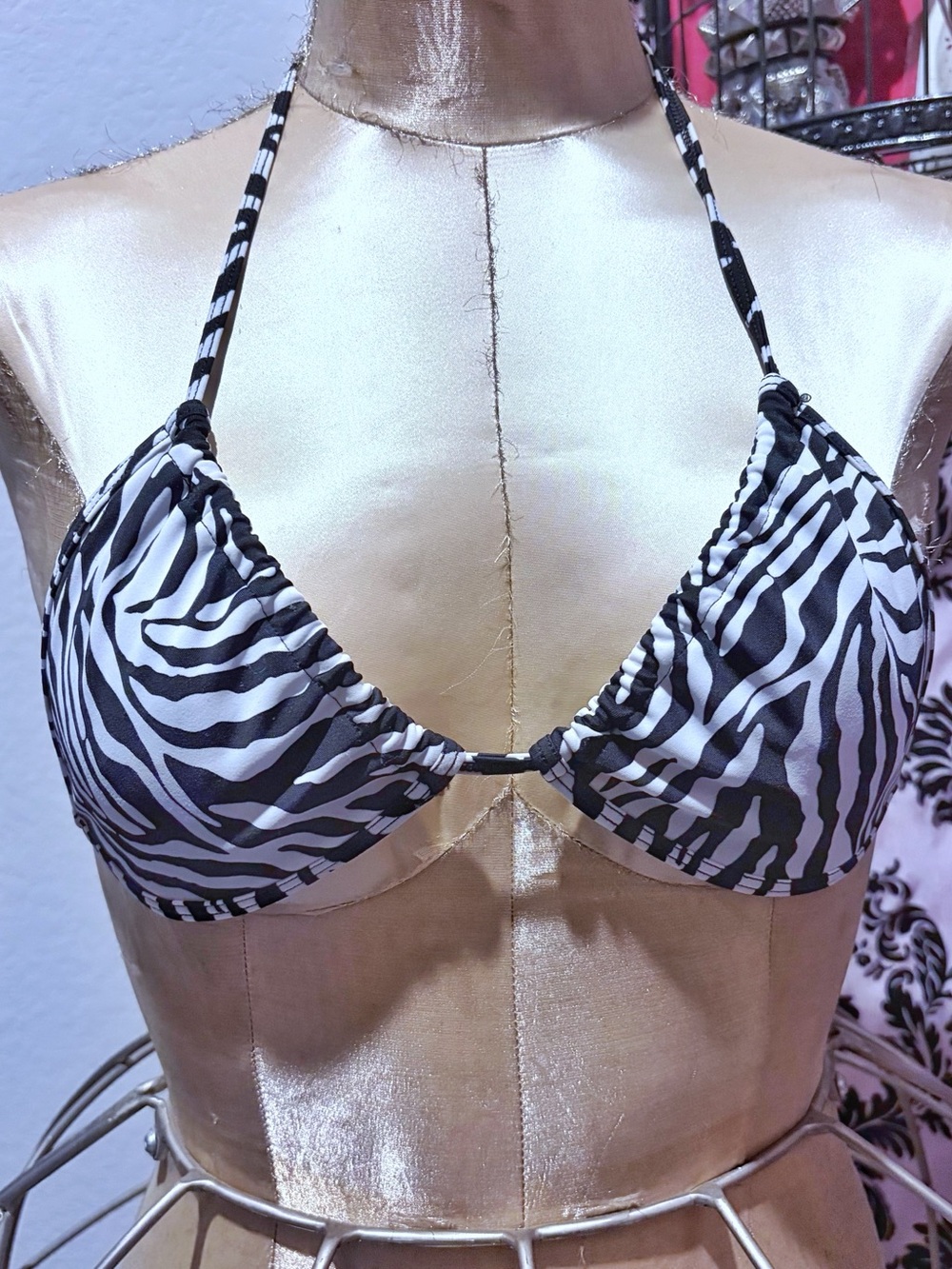 Vintage Y2K American Apparel zebra print triangle bikini top Size L